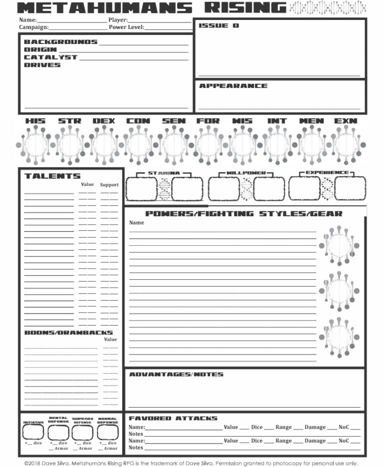 New Metahumans Rising Character Sheet - House Dok Productions