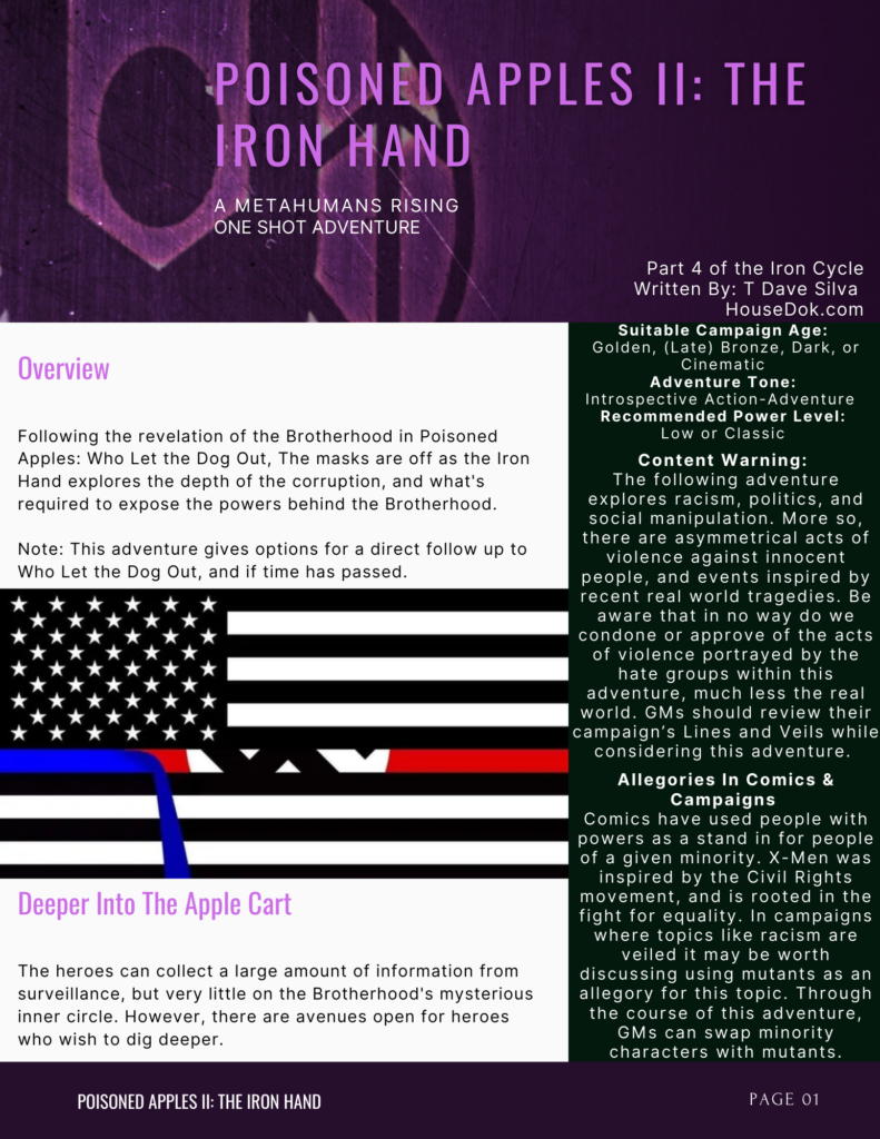 Poisoned Apples, Part II: The Iron Hand – A Metahumans Rising Adventure
